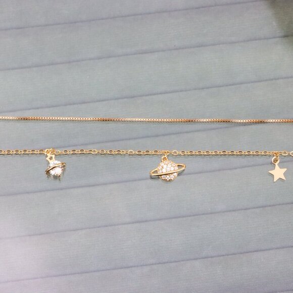 "Rose Gold Double Layer Anklet with Planet and Star Charms, XPAL1049 - Picture 13 of 13